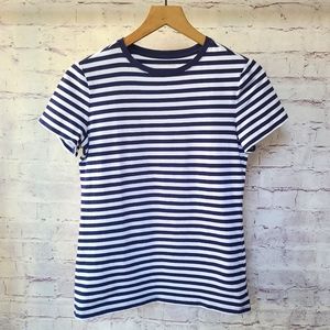 Saks Fifth Ave Navy White Stripe Short Sleeve Crew Neck Stretch Cotton T-Shirt